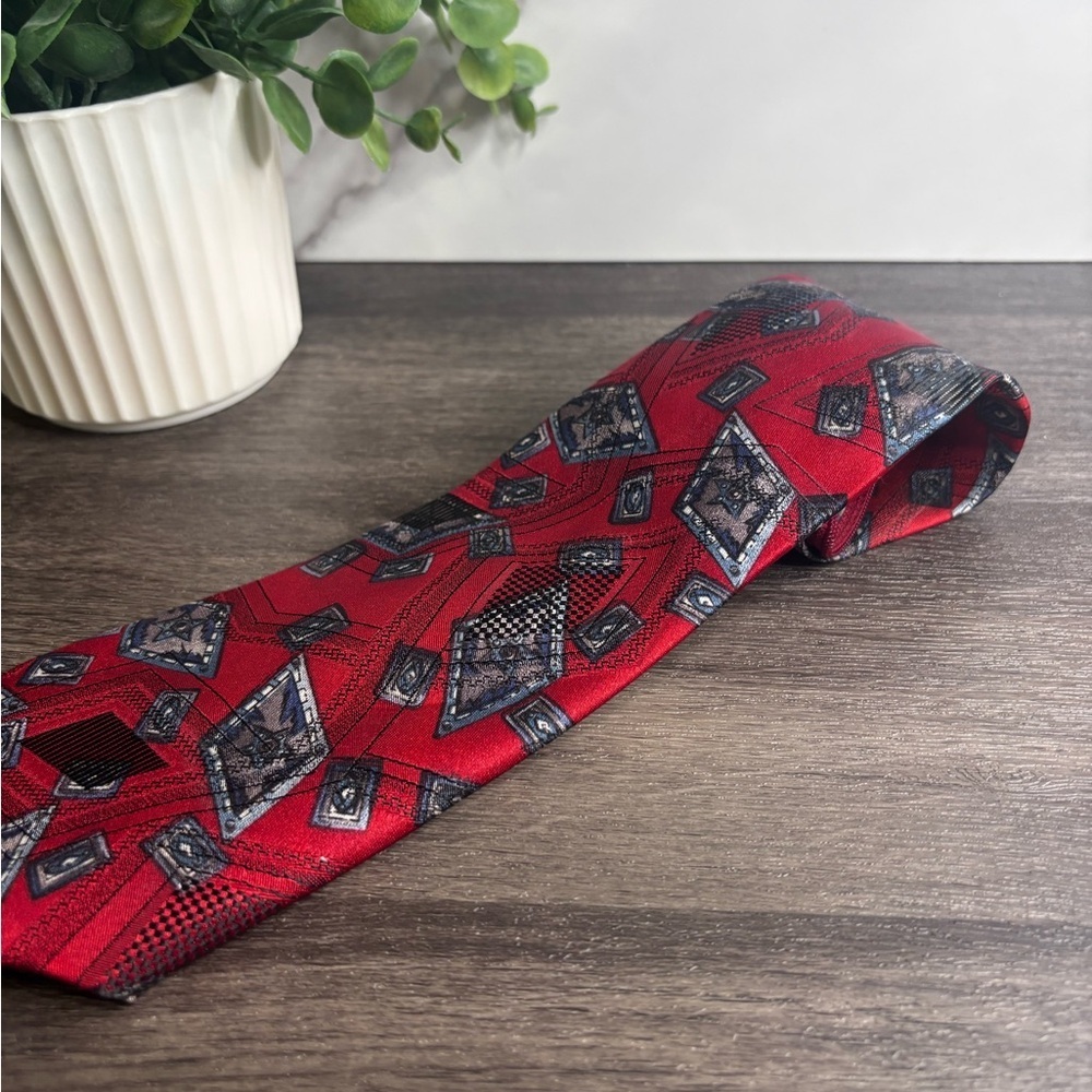 Malibu Red Tie with Black Geometric Design - Picture 3 of 9